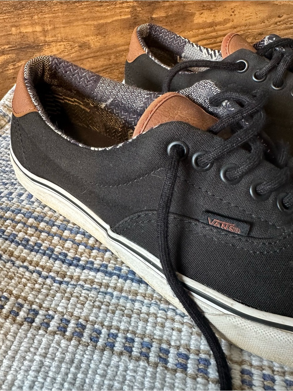 VANS Era 59 Black Brown Men's 8.5 LT, LU C&L (Canvas & Leather) pattered lining
